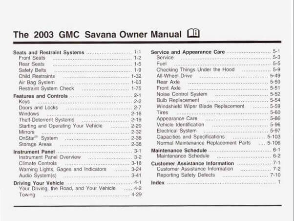 2003 GMC Savana Owner’s Manual Image