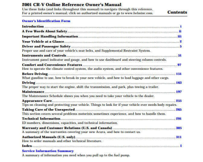 2001 Honda CR-V Owner’s Manual Image