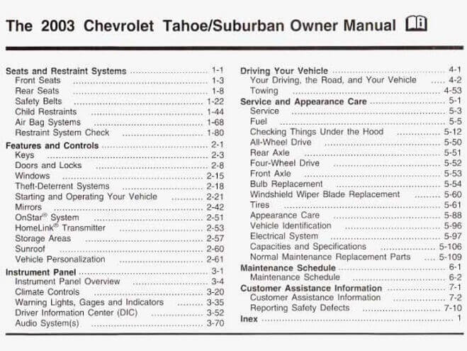 2003 Chevrolet Tahoe/Suburban Owner’s Manual Image