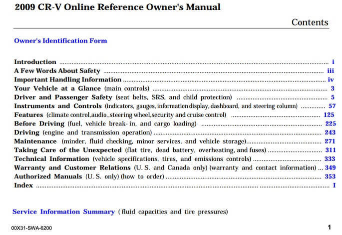 2009 Honda CR-V Owner’s Manual Image