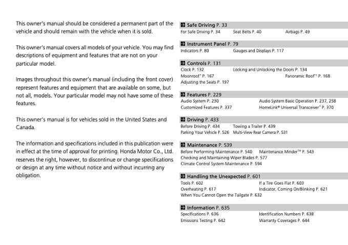 2017 Honda CR-V Owner’s Manual Image