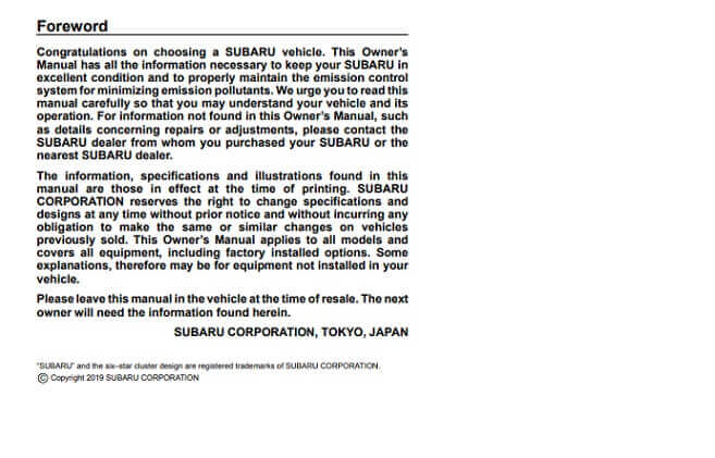 2020 Subaru Ascent Owner’s Manual Image