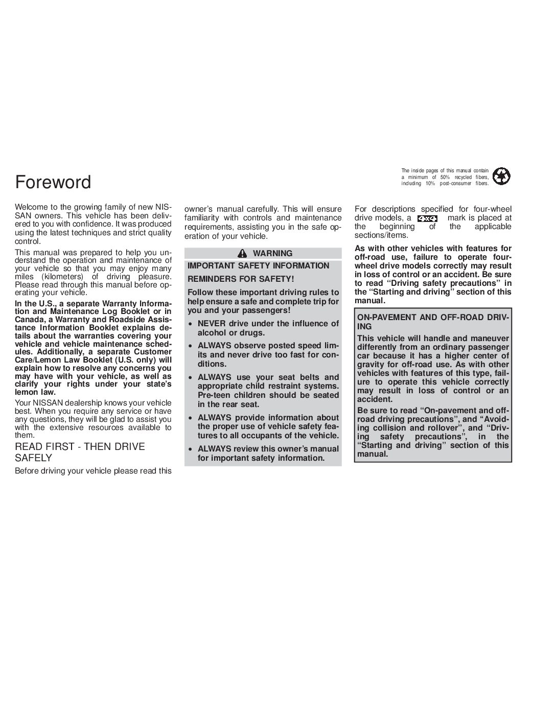 2000 NISSAN XTERRA MANUAL visual data 3