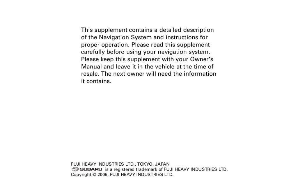 2006 Subaru Legacy/Outback Sat-Nav Owner’s Manual Image