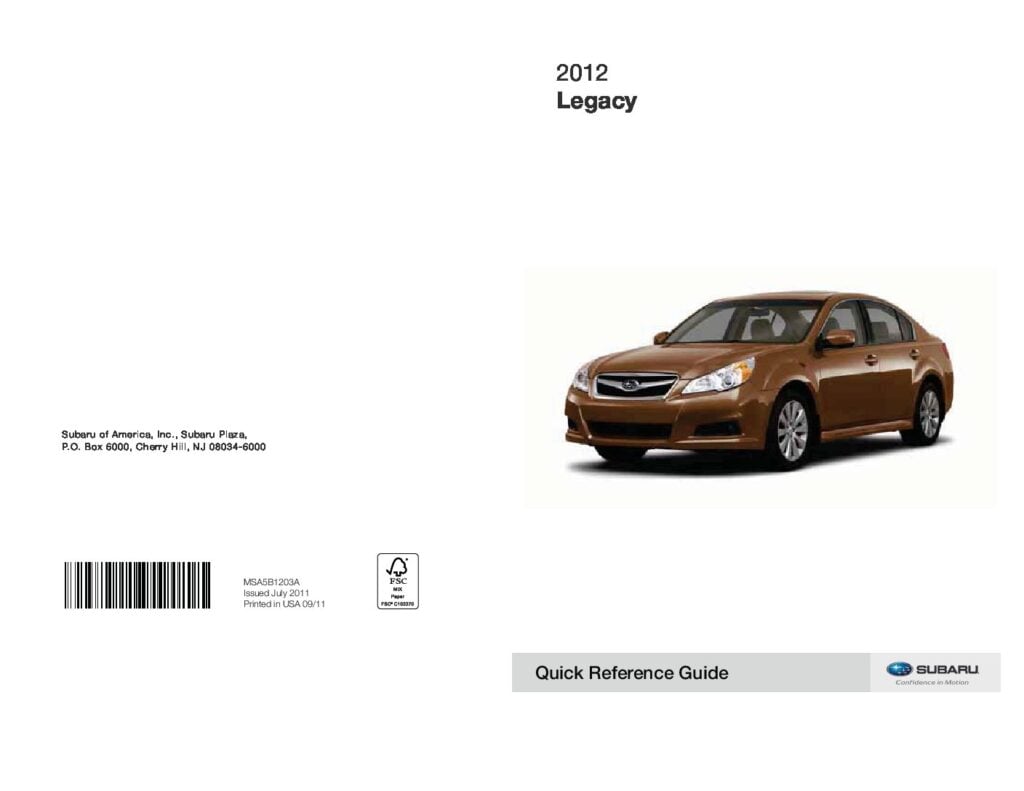 2012 Subaru Legacy Owner’s Manual Image