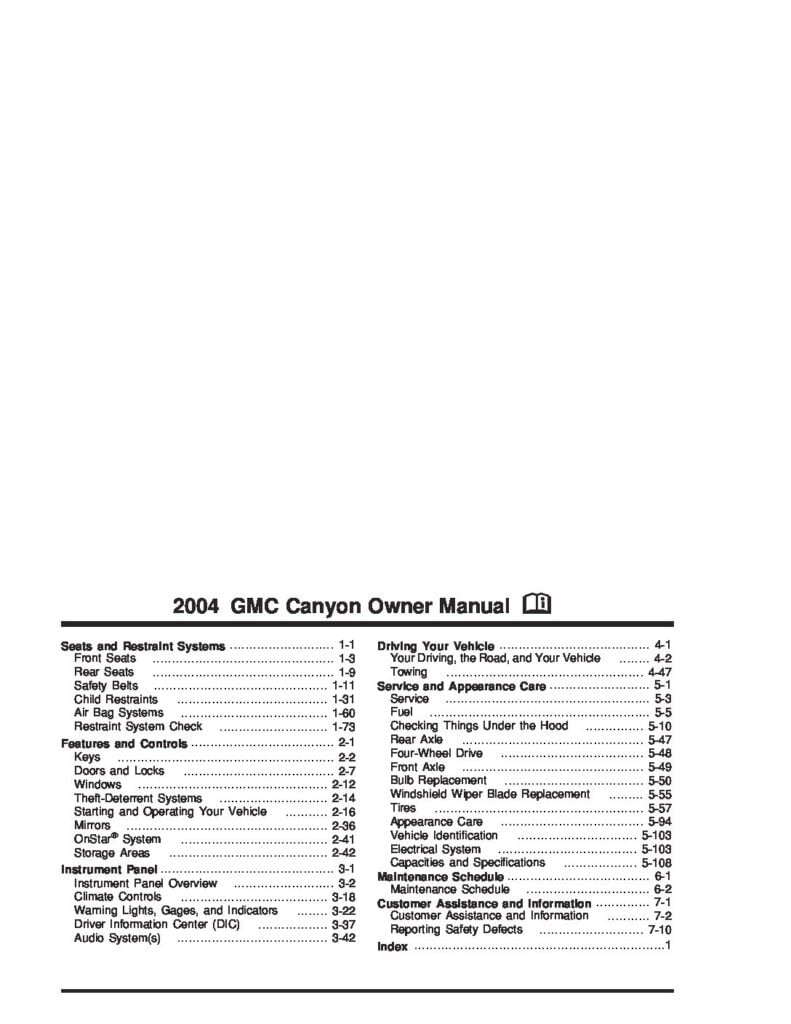 2004 GMC Canyon Owner’s Manual Image