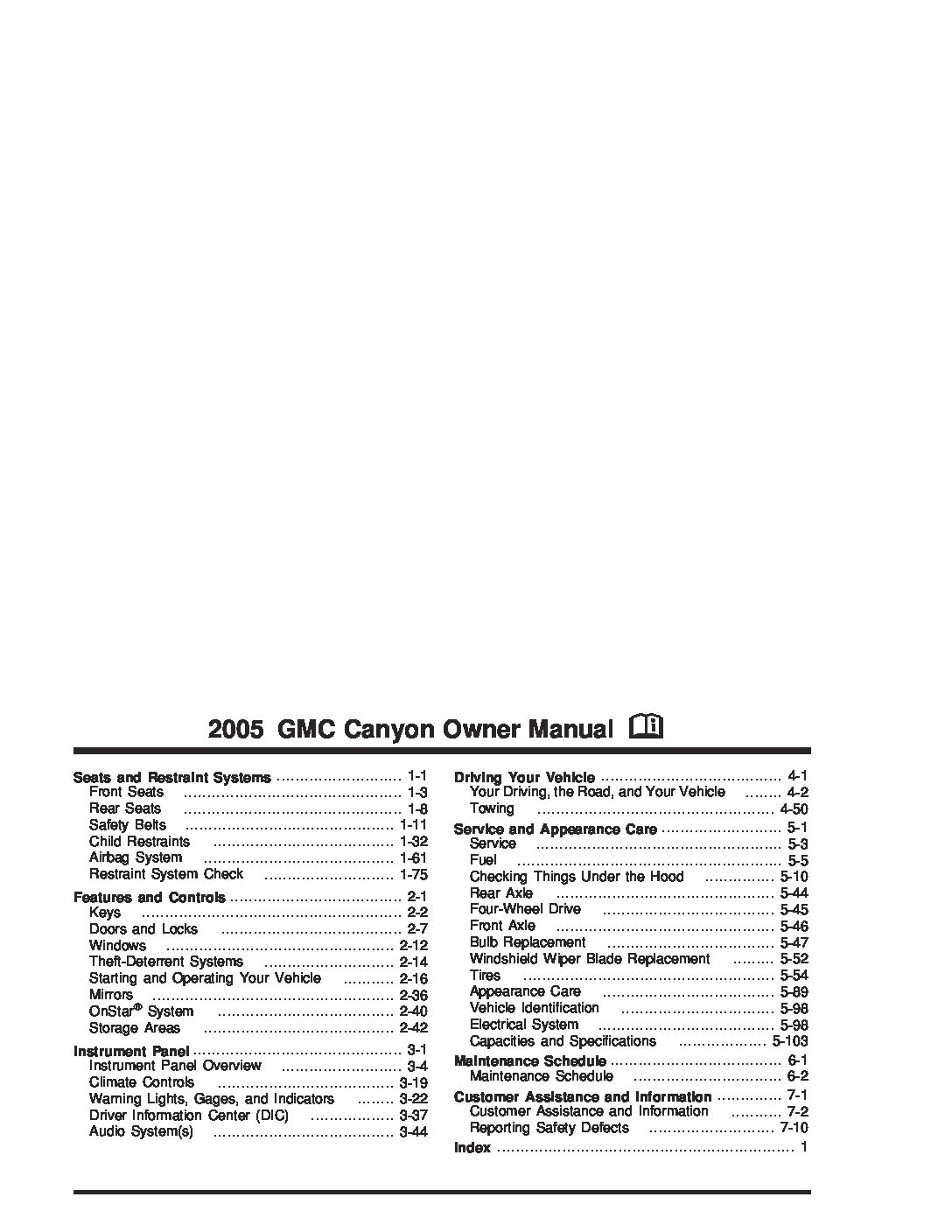 2005 GMC Canyon Owner’s Manual PDF Manual Directory