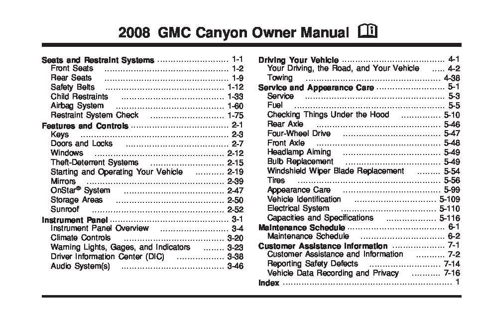 2008 GMC Canyon Owner’s Manual Image