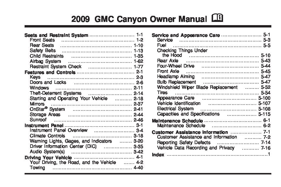 2009 GMC Canyon Owner’s Manual Image