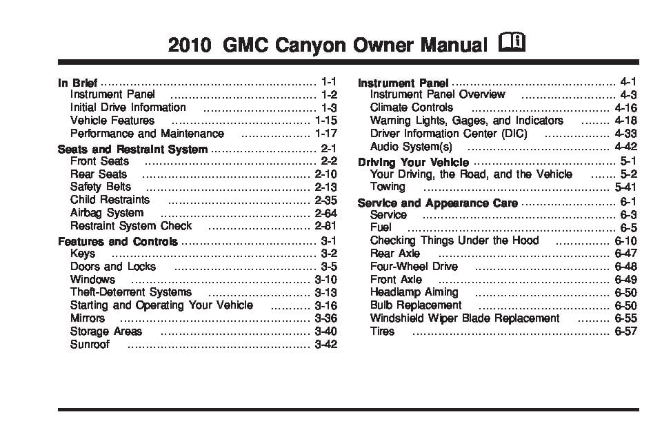 2010 GMC Canyon Owner’s Manual Image