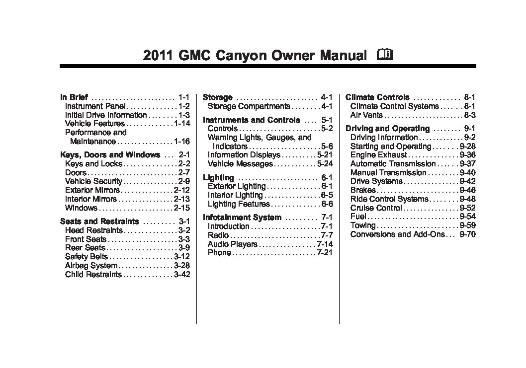 2011 GMC Canyon Owner’s Manual PDF Manual Directory