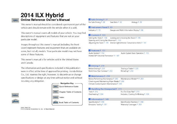 2014 Acura ILX Hybrid Owner’s Manual Image