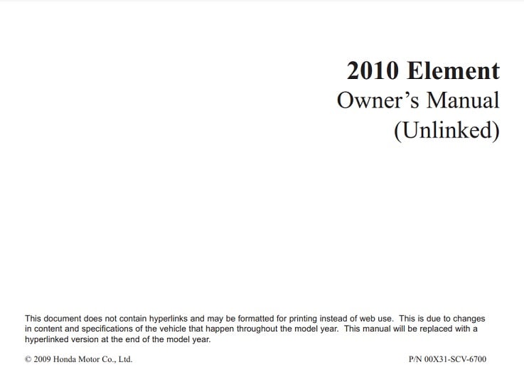 2010 Honda Element Owner’s Manual Image
