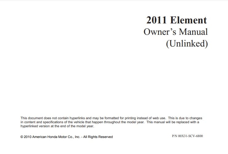 2011 Honda Element Owner’s Manual Image