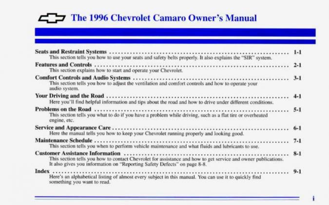 1996 Chevrolet Camaro Owner’s Manual Image