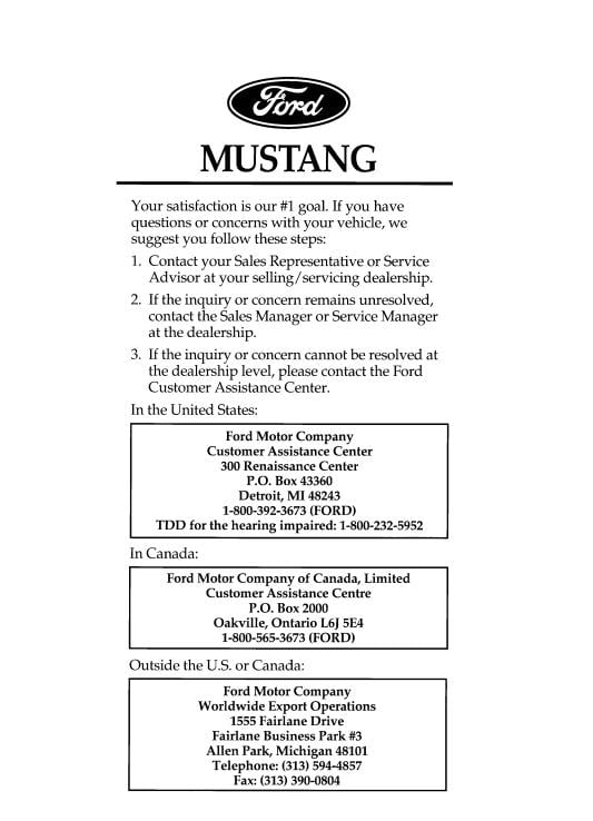 1996 Ford Mustang Owner’s Manual Image