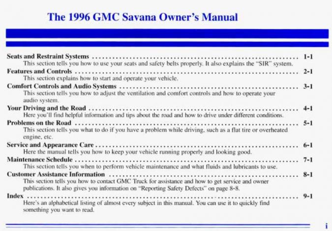 1996 GMC Savanna Owner’s Manual Image