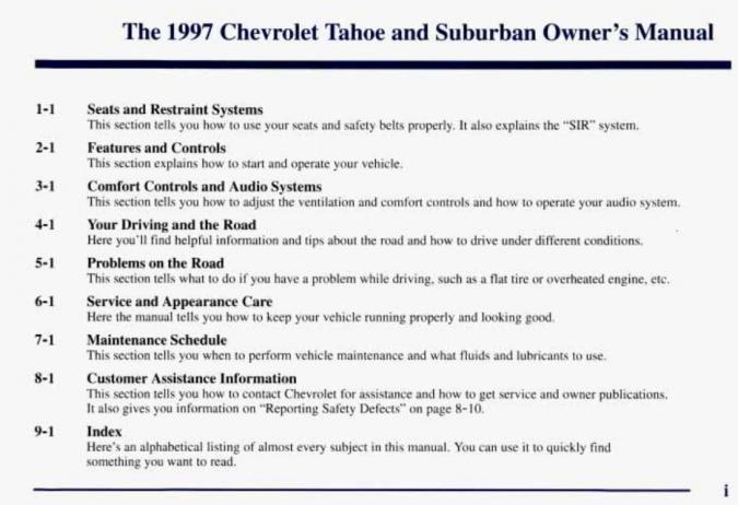 1997 Chevrolet Tahoe/Suburban Owner’s Manual Image