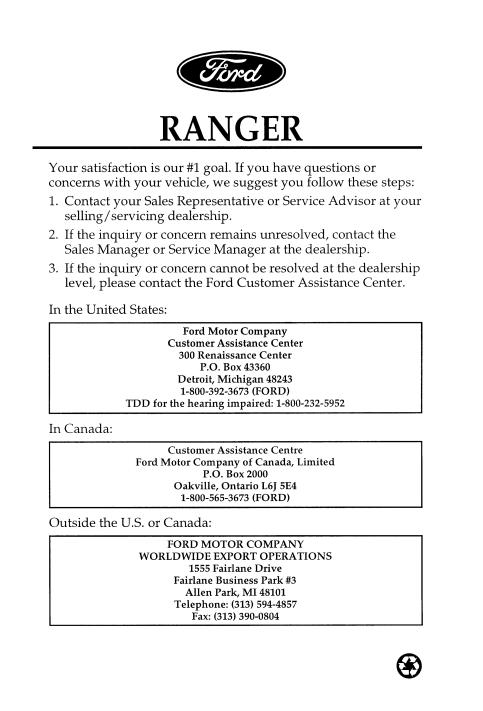 1997 Ford Ranger Owner’s Manual Image