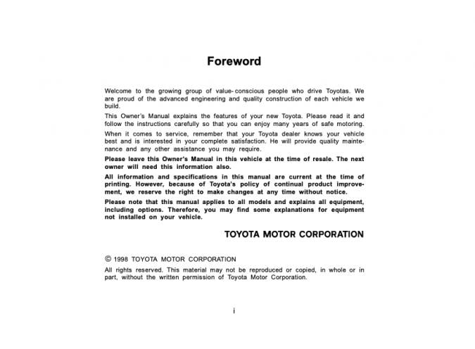 1998 Toyota Land Cruiser Owner’s Manual Image