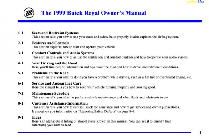 1999 Buick Regal Owner’s Manual Image