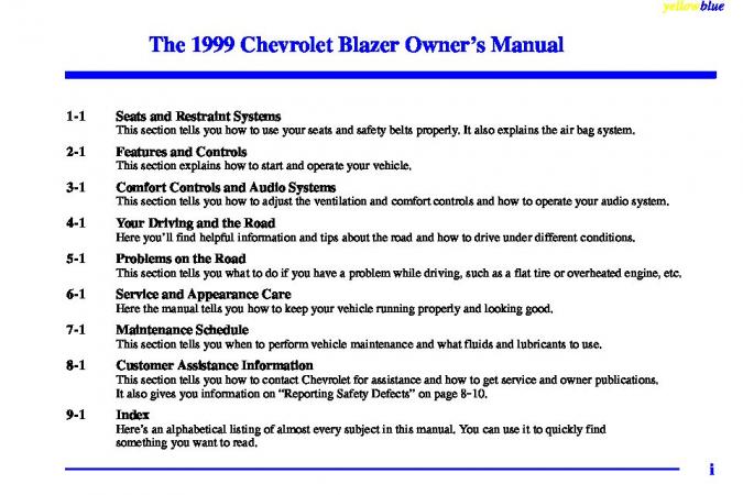 1999 Chevrolet Blazer Owner’s Manual Image