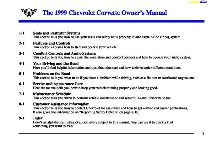 1999 Chevrolet Corvette Owner’s Manual Image