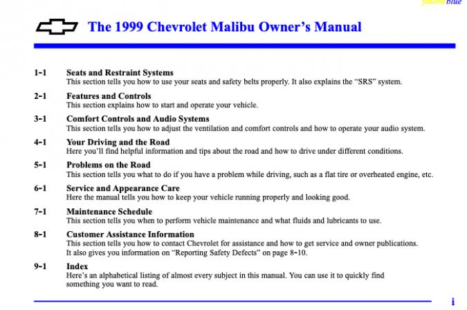 1999 Chevrolet Malibu Owner’s Manual Image