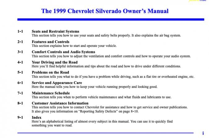 1999 Chevrolet Silverado Owner’s Manual Image