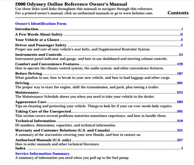2000 Honda Odyssey Owner’s Manual Image