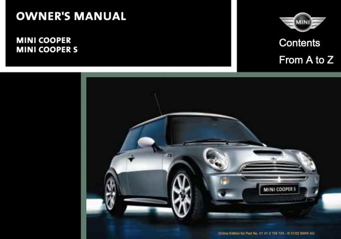 2002 Mini Cooper (incl. S) Owner’s Manual Image