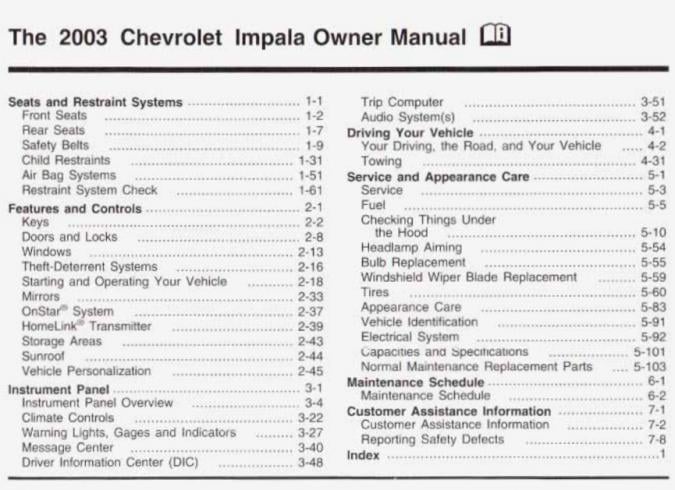 2003 Chevrolet Impala Owner’s Manual Image