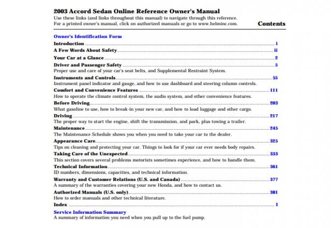 2003 Honda Accord Coupe Owner’s Manual Image
