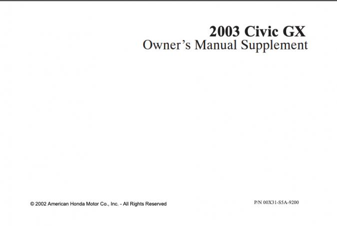 2003 Honda Civic GX Owner’s Manual Supplement Image