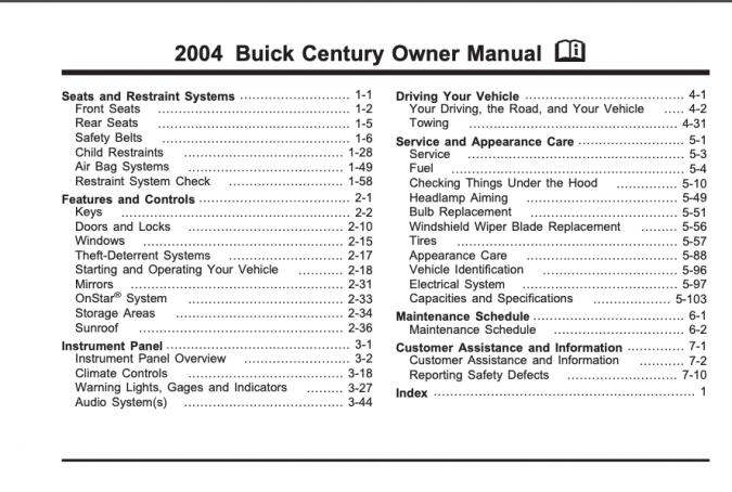 2004 Buick Century Owner’s Manual Image