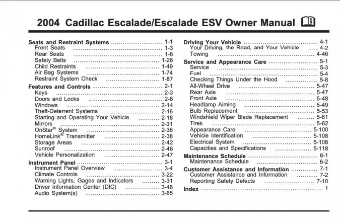 2004 Cadillac Escalade (incl. ESV) Owner’s Manual Image