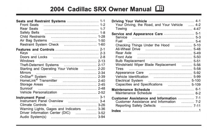 SRX 2004 CADILLAC OWNERS MANUAL GUIDE BOOK 04 SUV HANDBOOK