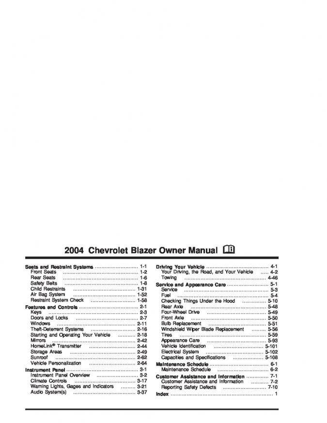2004 Chevrolet Blazer Owner’s Manual Image