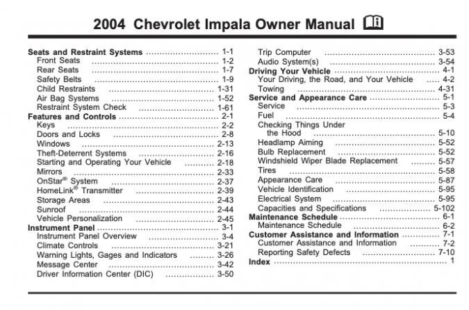 2004 Chevrolet Impala Owner’s Manual Image