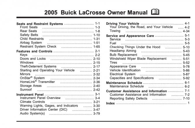 2005 Buick LaCrosse Owner’s Manual Image