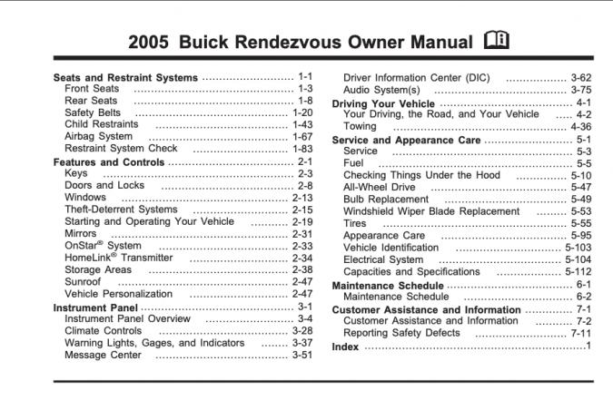 2005 Buick Rendezvous Owner’s Manual Image
