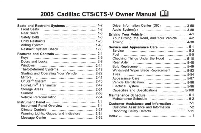 2005 Cadillac CTS-V Owner’s Manual Image