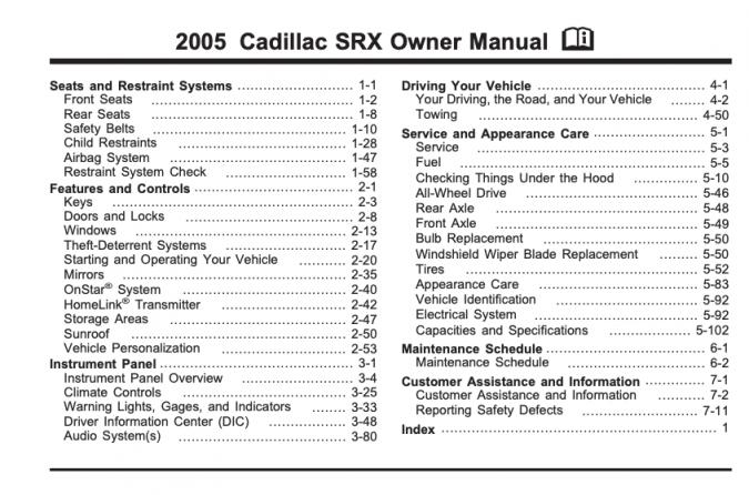 2005 Cadillac SRX Owner’s Manual Image
