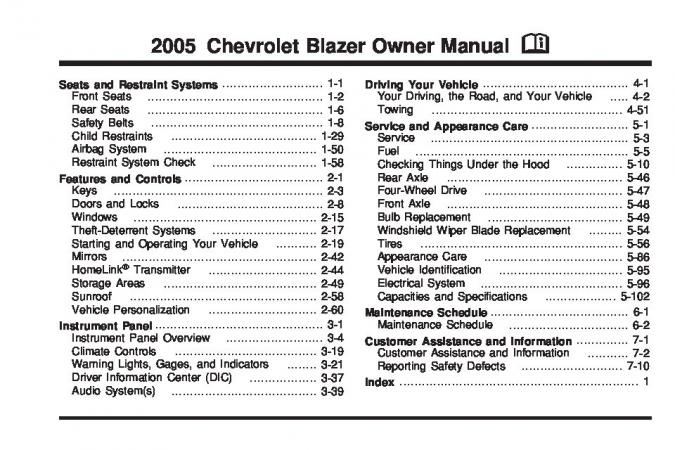 2005 Chevrolet Blazer Owner’s Manual Image