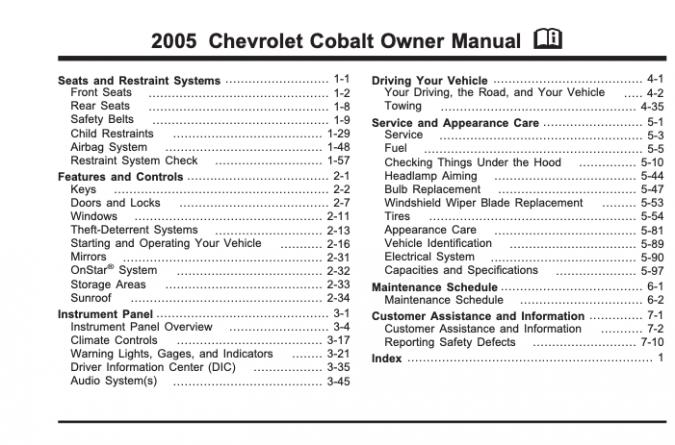 2005 Chevrolet Cobalt Owner’s Manual Image