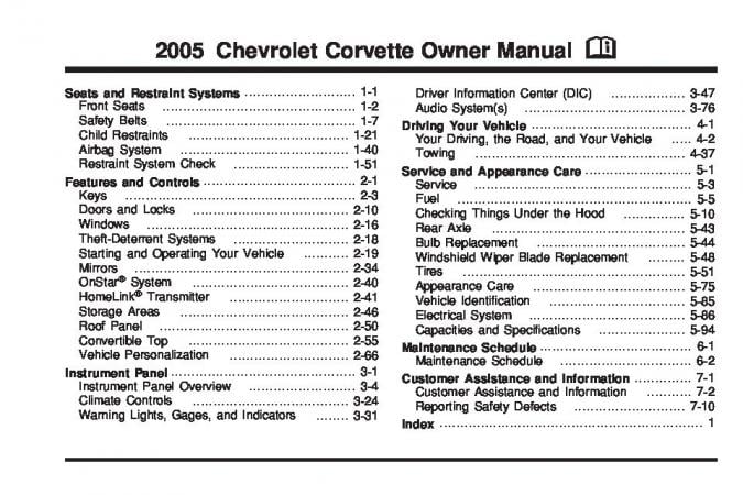 2005 Chevrolet Corvette Owner’s Manual Image