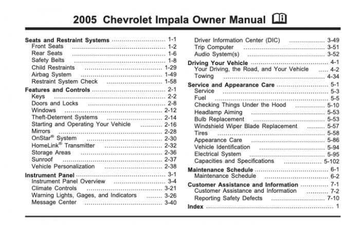 2005 Chevrolet Impala Owner’s Manual Image