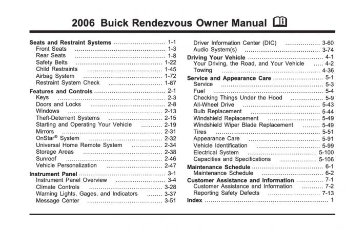 2006 Buick Rendezvous Owner’s Manual Image