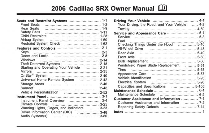 2006 Cadillac SRX Owner’s Manual Image