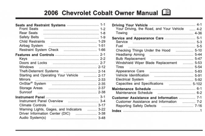 2006 Chevrolet Cobalt Owner’s Manual Image